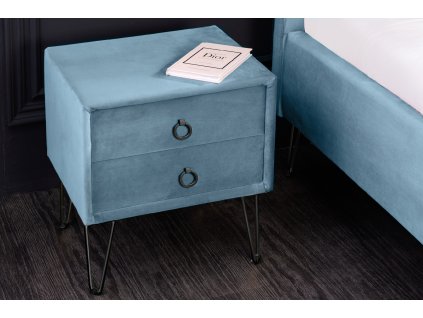 Čalouněný noční stolek Pearl 50cm modrý samet