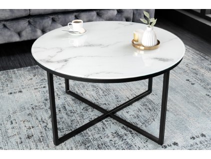 Luxusní kulatý stolek Aura Black 80cm bílý mramor