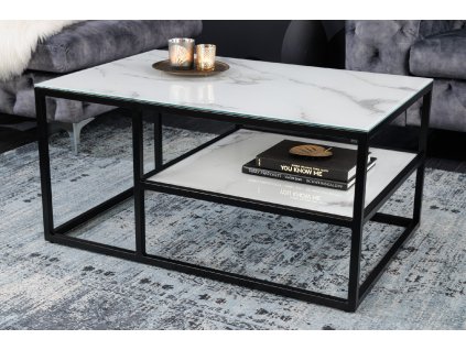 Luxusní konferenční stolek Aura Black 90cm bílý mramor