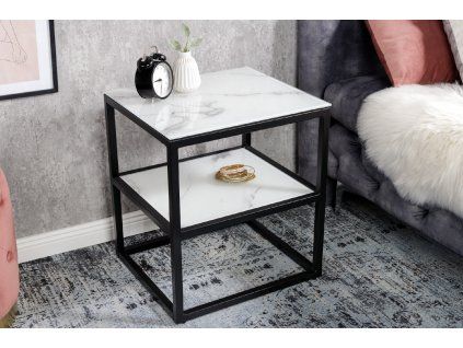 Odkládací stolek Aura Black 45 cm bílý mramor