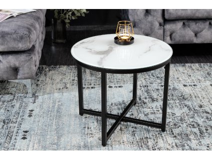 Luxusní kulatý stolek Aura Black 50cm bílý mramor