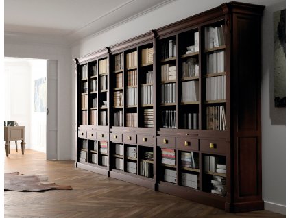 Luxusní knihovna přes celou zeď Eduardo 497x230cm Ebano-Bombon