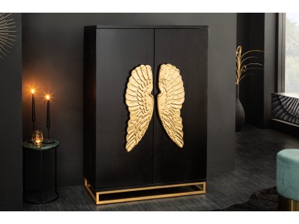 Art-Deco vysoká barová skříňka Angelo 140cm černá/zlatá