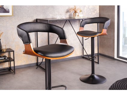 Luxusní barová židle Brooklyn černá ekokůže/ořech