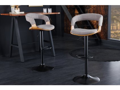Luxusní otočná barová židle Brooklyn šedá/dřevo