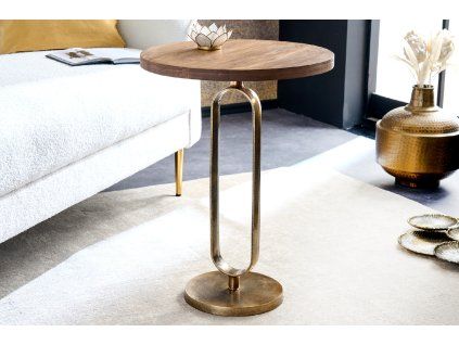 Odkládací stolek Elegance 60 cm mango a mosaz kovová konstrukce
