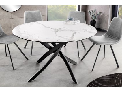 Designový kulatý jídelní stůl Alli 120cm bílý s keramickou deskou