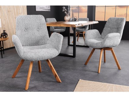 Designová otočná židle Baltic s područkami šedá bouclé