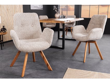 Designová otočná židle Baltic s područkami béžová bouclé
