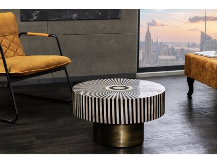 Designový konferenční stolek Bone Inlay 60cm zlatý