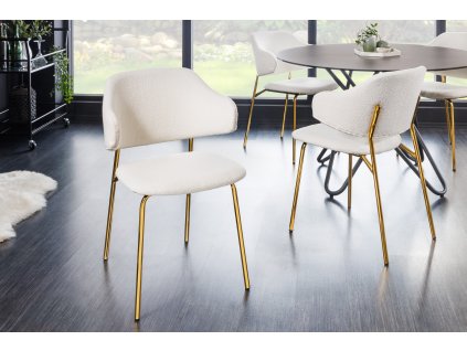 Moderní jídelní židle Alpine bílá bouclé/zlatá