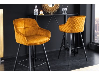 Designová barová židle Claudia žlutá samet