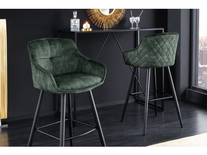 Designová barová židle Claudia zelená samet
