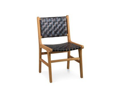 Stylová židle černá kůže teak