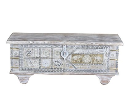96613 1 vintage drevena truhla basha 116cm bila v orientalnim stylu