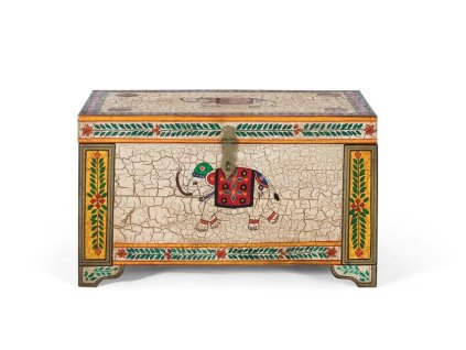 96733 vintage orientalni drevena truhla baul ii 80cm mango malovane