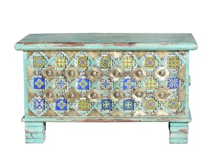 96736 2 luxusni drevena truhla bakhra tyrkys 80cm mango