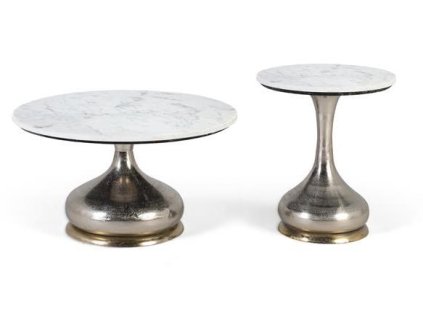 Set 2 designových stolků z mramoru a hliníku