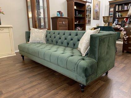 Stylová šalvějově zelená Chesterfield pohovka Helena 210cm
