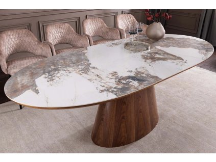 Luxusní rozkládací jídelní stůl Ulinia tmavý ořech, dekor kámen