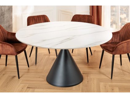 Luxusní moderní jídelní stůl Amidio s keramickou deskou bílý mramor.