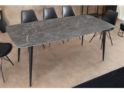 Designový moderní jídelní stůl s keramickou deskou imitující antracitový mramor.