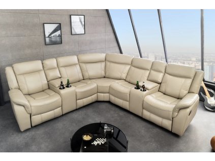 Moderní rohová sedačka Ameliana z krémové ekokůže.
