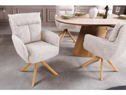 Retro otočná židle Big Gina Oak šampaň s dřevěnou podstavou.