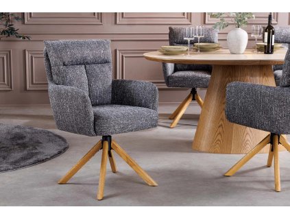 Designová otočná židle Big Gina Oak čalouněná, s dřevěnou podstavou.