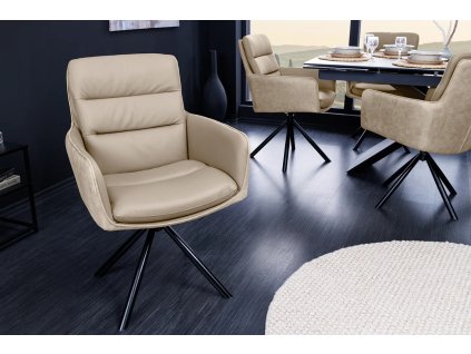 Moderní kožená židle Big Gina v kombinaci s mikrovláknem. Béžová barva.