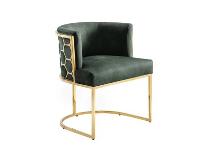 Luxusní art-deco židle Enna Gold se zeleným sametovým sedákem.