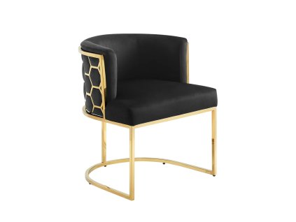 Luxusní Art-Deco židle Enna Gold s černým sametovým sedákem.