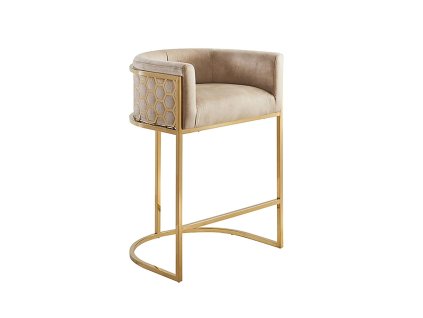 Luxusní barová židle Enna Gold béžový samet.