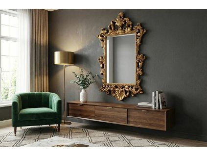Luxusní zámecké zrcadlo se zlatým rámem 125cm.