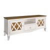 Romantický bílý TV stolek s hnědým zdobením a vrchní deskou vyniká svou designovou skořápkou a precizní ruční prací