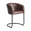 Španělská kožená židle Seney v tmavě hnědé barvě a kovovou konzolou podstavou
