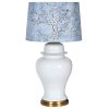 Luxusní porcelánová lampa Cherry Blossom 81cm bílá, se vzorovaným stínidlem.