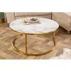 Stylový stolek Alfredo 80cm se zlatým rámem a skleněnou deskou bílý mramor