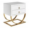 Luxusní bílý noční stolek Brujo 55cm se skleněným povrchem a zlatými nožkami a kováním
