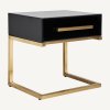 Art-Deco noční stolek Brujo 50cm v luxusní černé barvě se zlatými nožkami