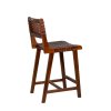 Štýlová barová stolička Manhattan z tíkového dreva a pravej kože