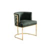 Luxusní art-deco židle Enna Gold se zeleným sametovým sedákem.