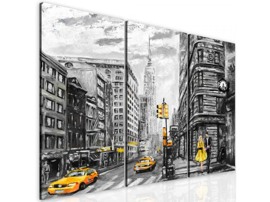 Malovaný obraz žlutý New York (Velikost 90x70 cm)