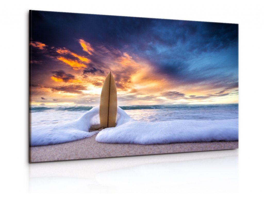 Obraz Surf v písku s malebnou oblohou (Velikost 60x40 cm)