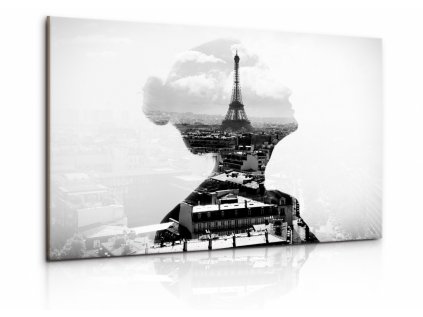 Černobílý obraz dáma v Paříži (Velikost 150x100 cm)