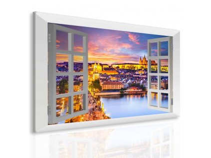 Obraz večerní Praha za oknem (Velikost 80x60 cm)