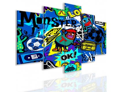 Pětidílný obraz bláznivé graffiti (Velikost (šířka x výška) 200x100 cm)