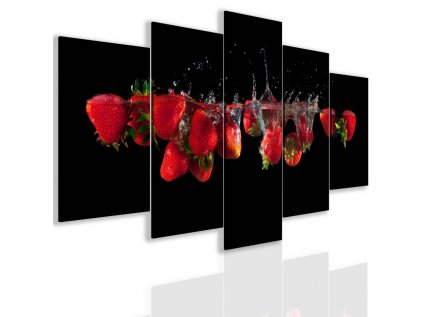 Pětidílný obraz červené jahody (Velikost 100x50 cm)