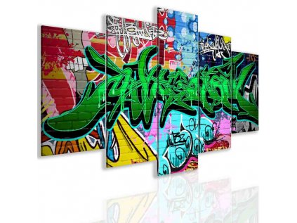 Pětidílný obraz graffiti greenery (Velikost 100x50 cm)