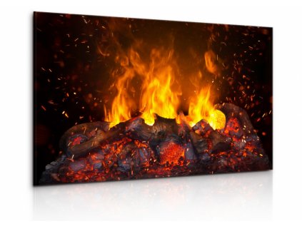 Obraz hořící dřevo a jiskry (Velikost 150x100 cm)